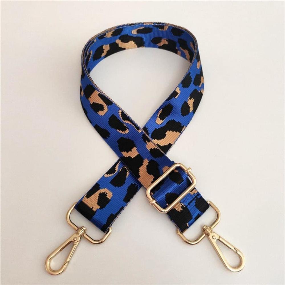 Leopard Pattern Adjustable Purse Strap In Blue And Gold